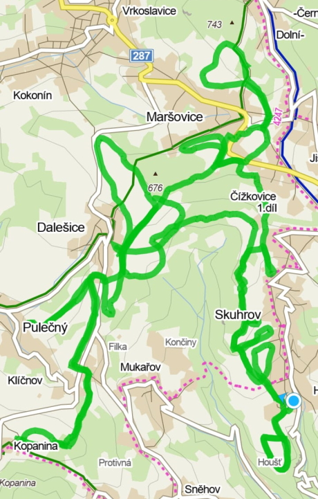 Mapa s vyznačením lyžařských běžeckých stop